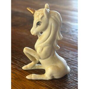Vintage Ceramic Unicorn Figurine With Gold Horn & Repaired Leg